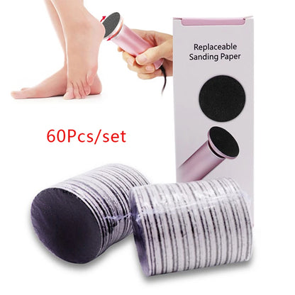 60Pcs Replaceable Sandpaper Disc Cuticle Callus Remove Tool for Electric Foot File Callus Hard Remove Dead Skin Pedicure Tool